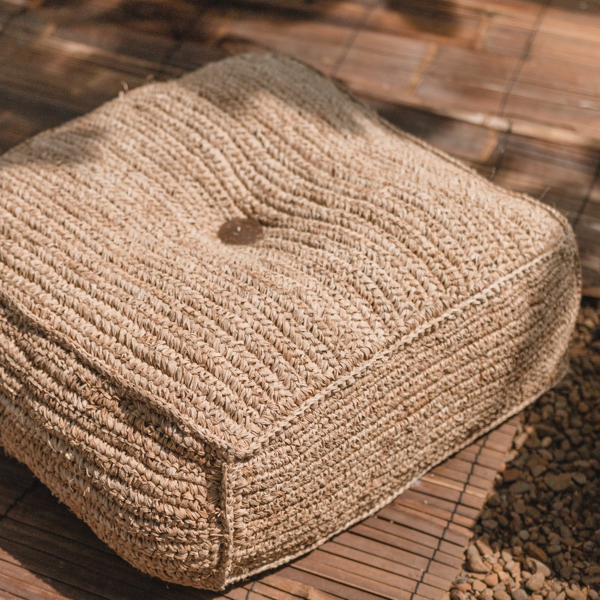 Raffia puf PADAR 55 × 55 cm - kokosfiber & bomuld