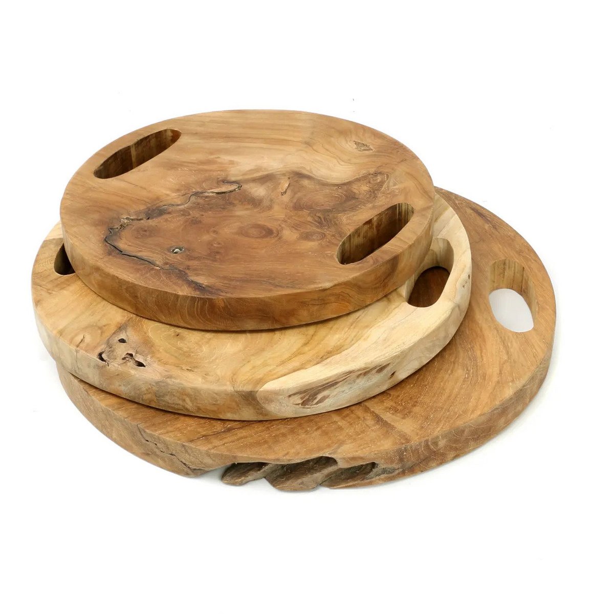 Teakholztablett mit Griffen, groß - natur