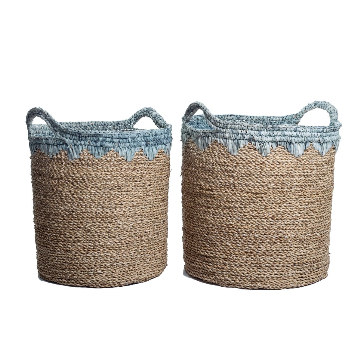Seegras-Wäschekorb NIAS M – 35 × 40 cm, Beige & Blau