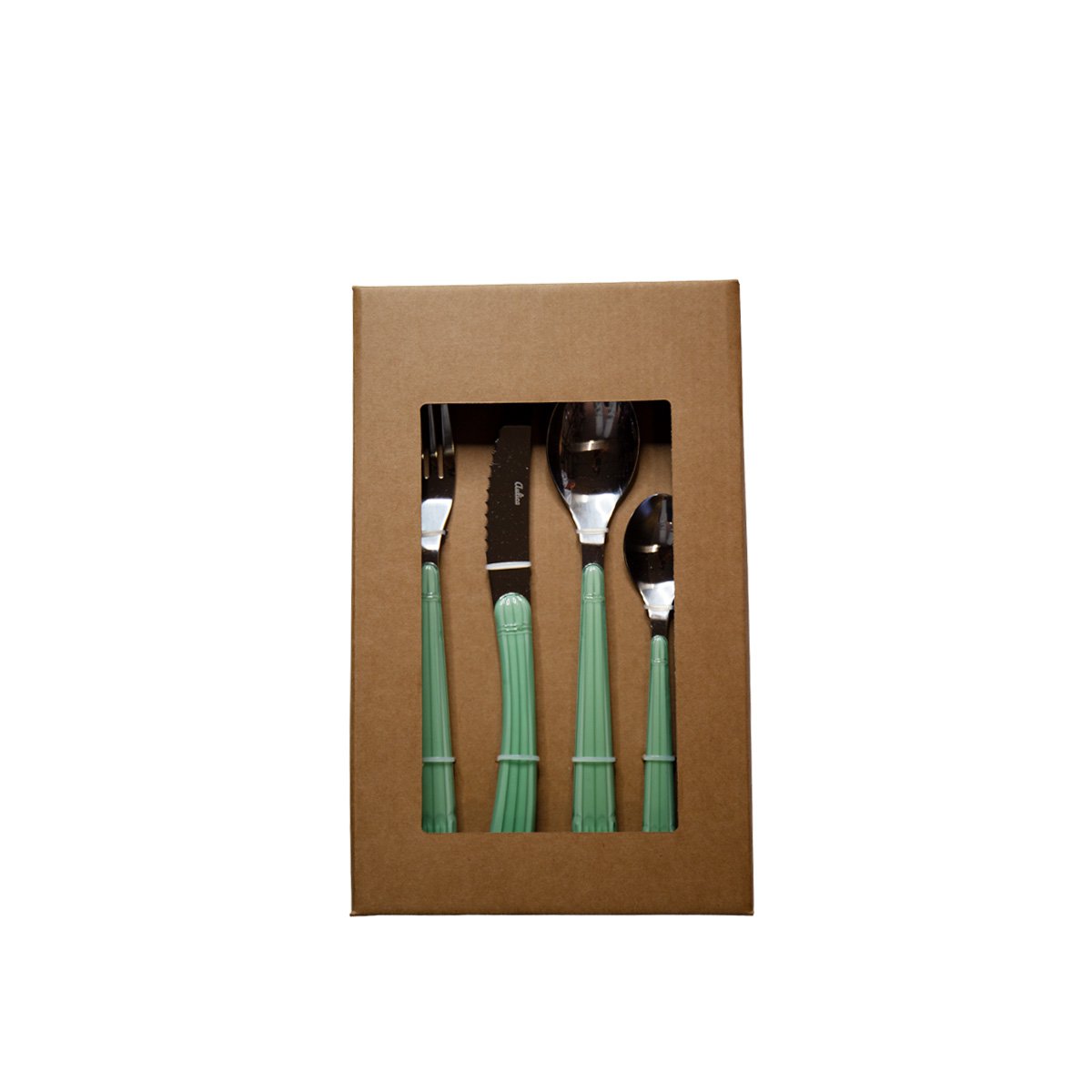 Stainless steel cutlery set, 24 pieces, green handle