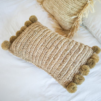 Raffia- og bomuldspude med fyld – SANUR, beige