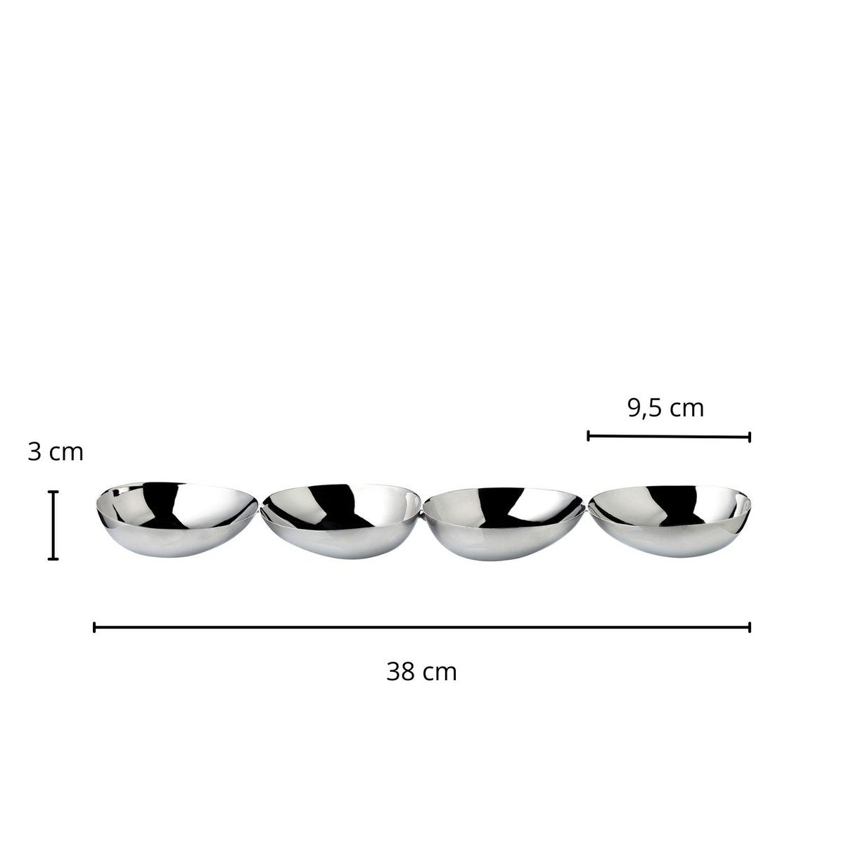 Snackskål i rustfrit stål 4-delt - 38 cm