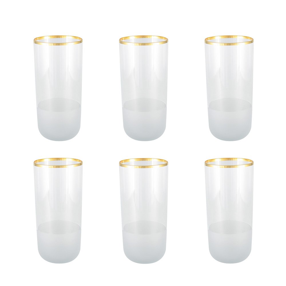 Glass water glasses with gold trim - set of 6