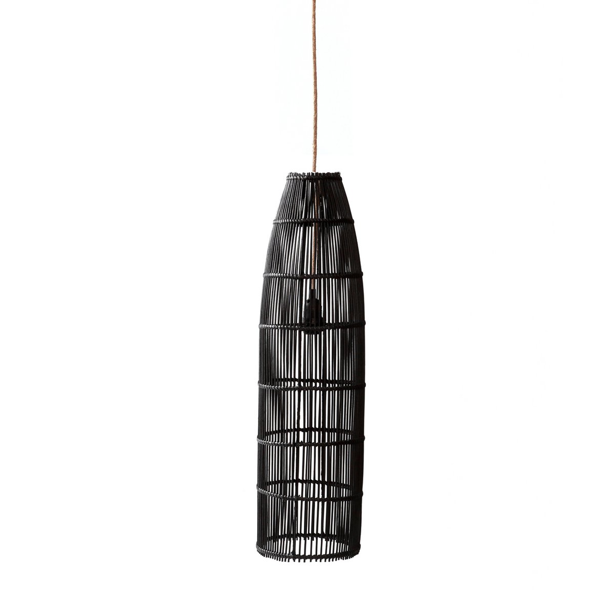 Handwoven black rattan fish trap pendant shade 23 × 90 cm - large