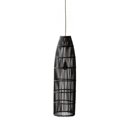 Handwoven black rattan fish trap pendant shade 23 × 90 cm - large