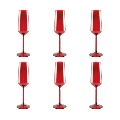 Sektflöten aus Glas, 6er-Set - rot