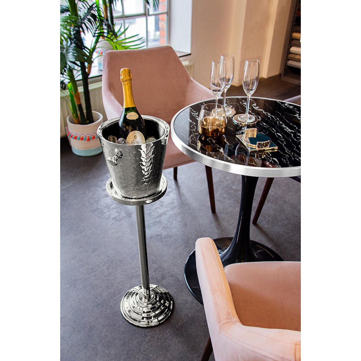 Champagnekøler med stativ, rustfrit stål - 83 cm høj