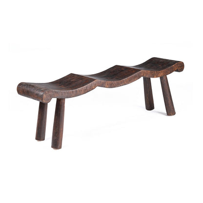 Mango wood bench, dark walnut, 155 cm - wave seat