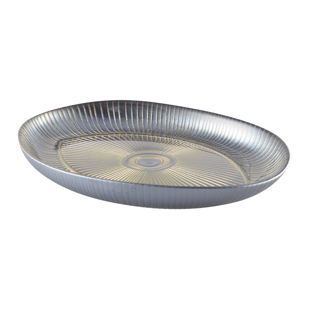 Glas serveringsfad, sølv ovalt - 22×15.5 cm