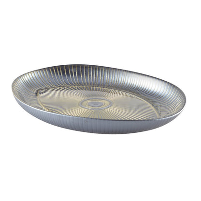 Glas serveringsfad, sølv ovalt - 22×15.5 cm