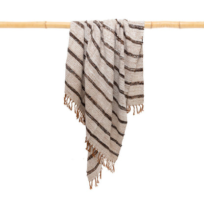 Cotton plaid throw 130×170 – cream, charcoal, handwoven