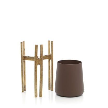 Concrete planter with wood - natural brown - L