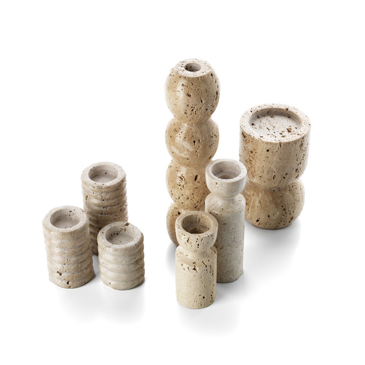 Travertin Sanduhr Kerzenhalter, beige medium - handgeschnitzt