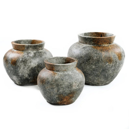 Terrakotta-Vase, rund – antikes Grau groß