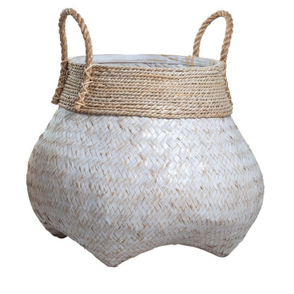 Korb BENOA S aus Bambus, Seegras und Jute – Weiß und Beige