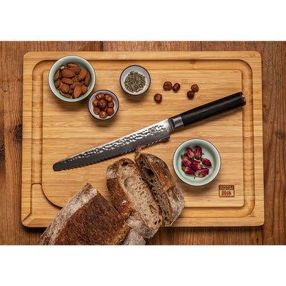 Damast-Brotmesser mit Wellenschliff 200 mm - Holzgriff