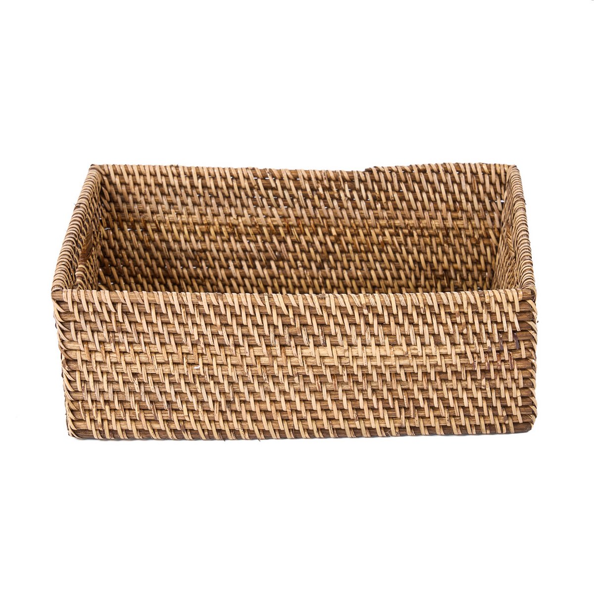 Rattan opbevaringsboks, rektangulær - naturlig brun