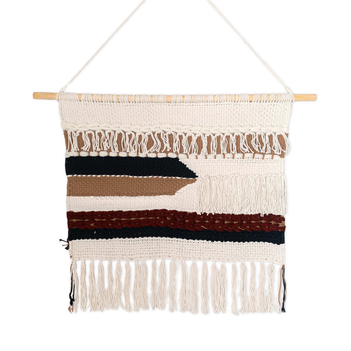 Baumwoll-Makramee-Wandbehang 120 × 95 cm – Holz & Kordel