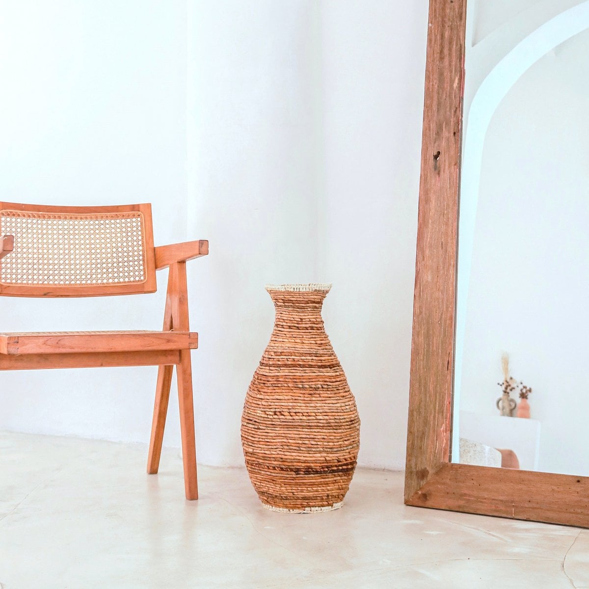 Vase Raffia & Metall TUMBAK - beige und braun