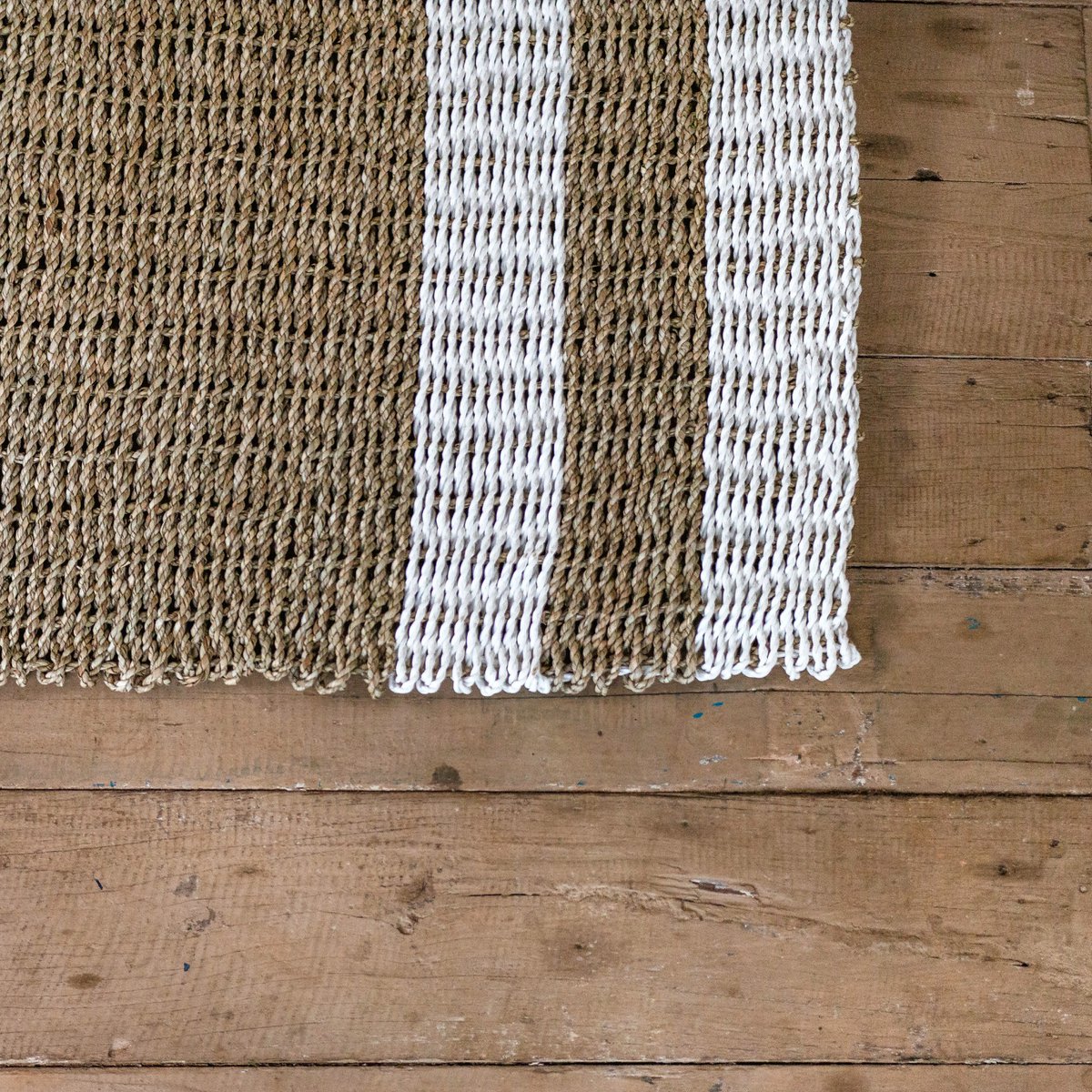 Seagrass striped rug 120×60 cm – beige and white