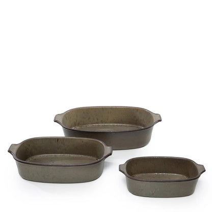 Green stoneware oven tray 29 × 19 cm - oven-safe, Portugal