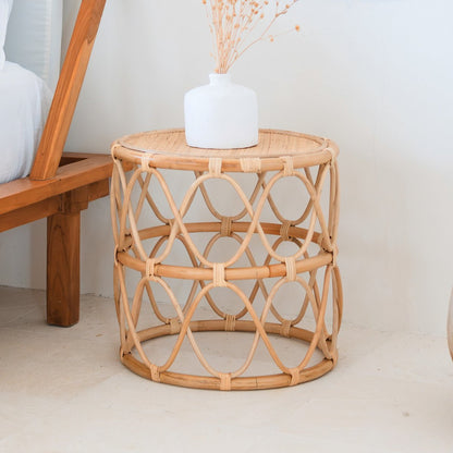 Runder Rattan-Beistelltisch, Ø 45 cm × 45 cm hoch – handgefertigt