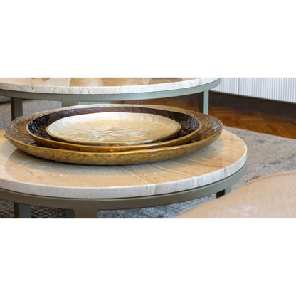Dekorationsbakke i aluminium, brun, rund, 39 cm