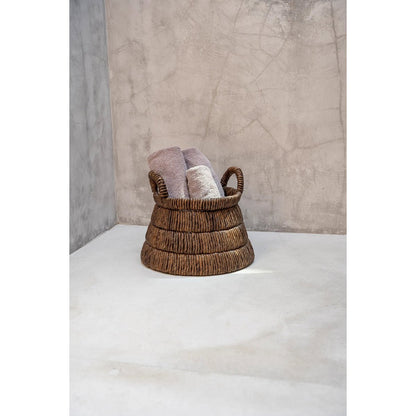 Palm-leaf storage basket - round woven design