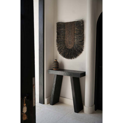 Grass wall circle, woven, 74 cm, black - handmade