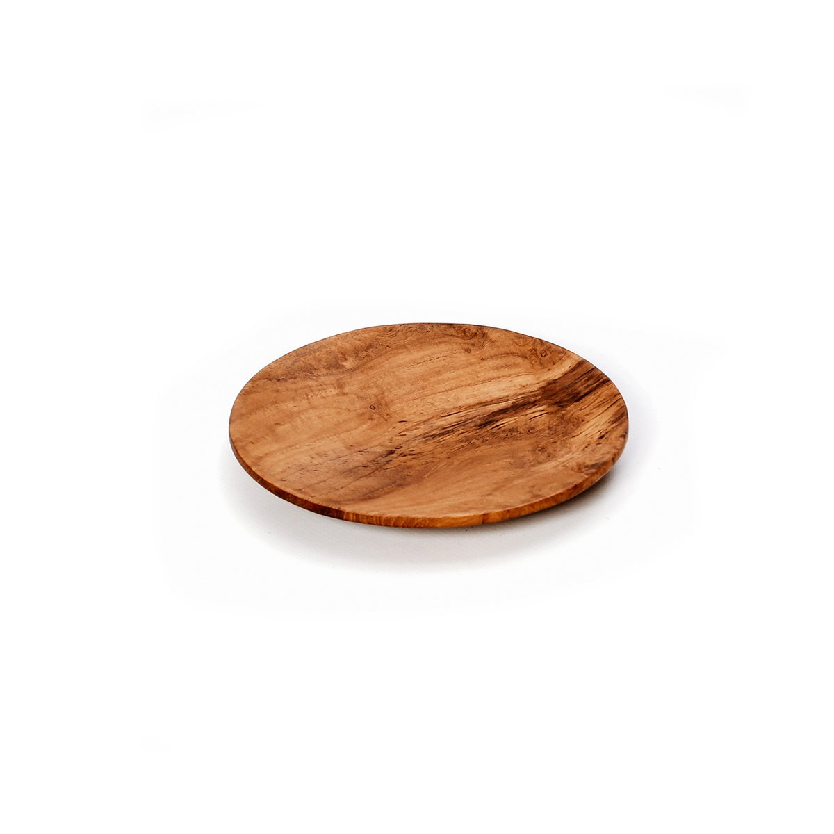 Rundt fad af teakrod, 14 cm – lille brunt træfad