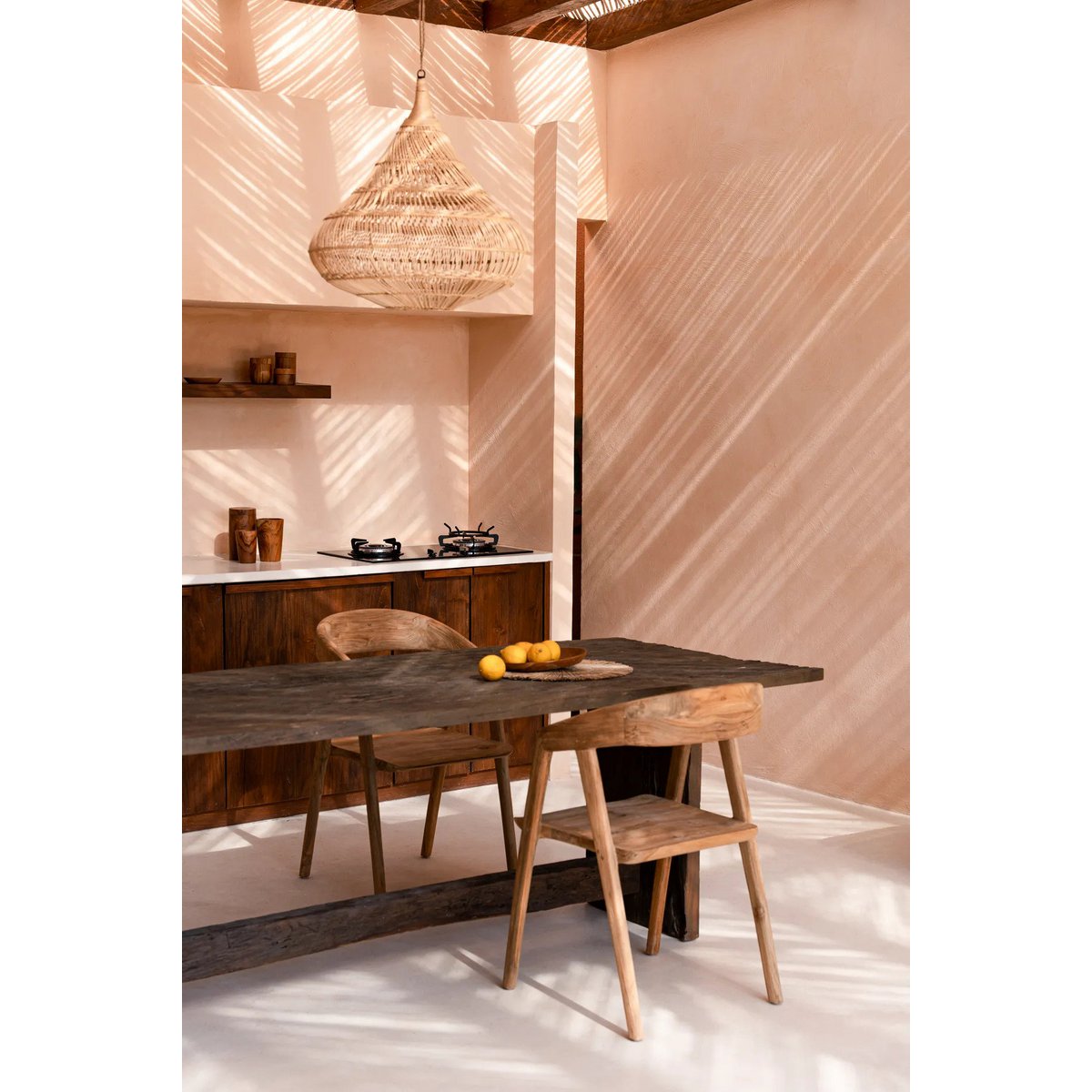 Rattan-Hängeleuchte 55 cm – Tropfenform, beige