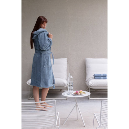 Kapuzenbademantel aus Fleece und Baumwolle, S – Jeansblau