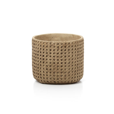 Pflanzkübel aus Beton mit Rattan-Geflecht, groß – Natur
