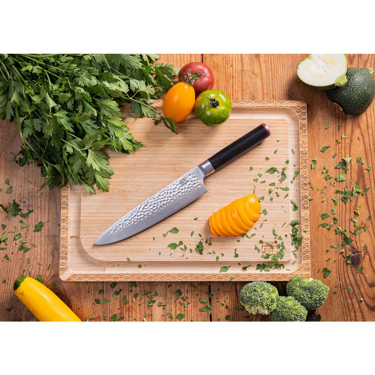Gyuto Kochmesser, 200 mm – 440C Stahl mit Bambusscheide