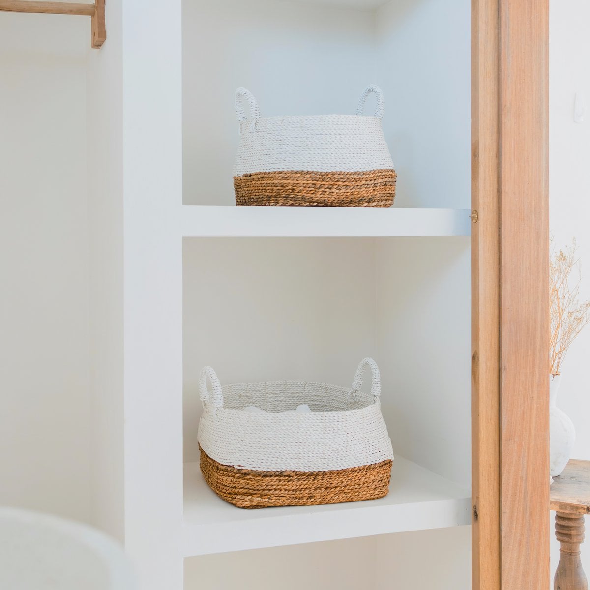 Square woven storage basket Majalengka M – 33 × 33 × 26 cm