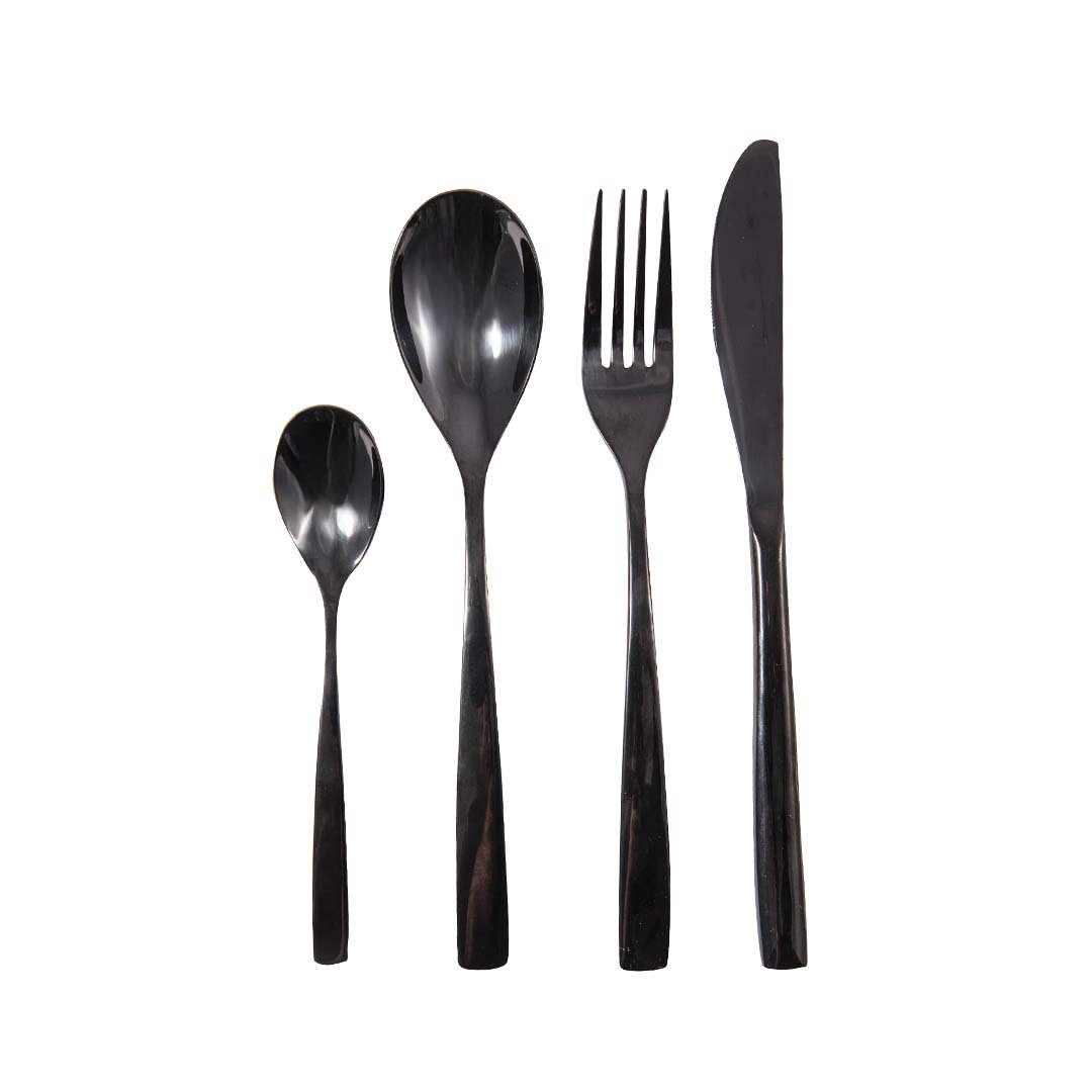 Besteckset aus Edelstahl, 24-teilig – glänzend schwarz
