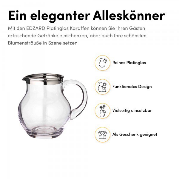 Mundblæst glaskande Olivia, 1,5L – platin kant