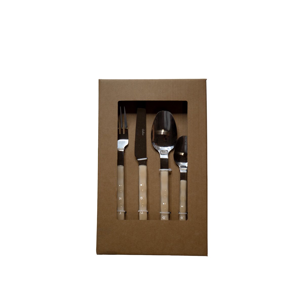 Stainless steel cutlery set, 24 pieces, beige handle