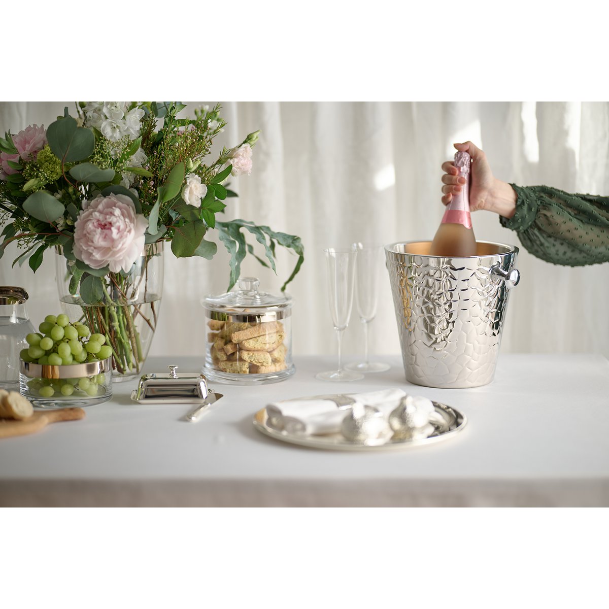 Champagnekøler med håndtag, rustfrit stål - 23 cm