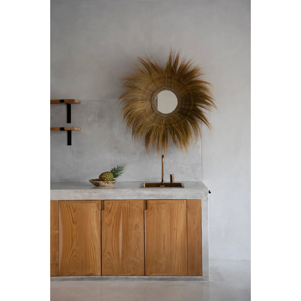 Glasspejl, græsramme, rundt, 90 cm - natur