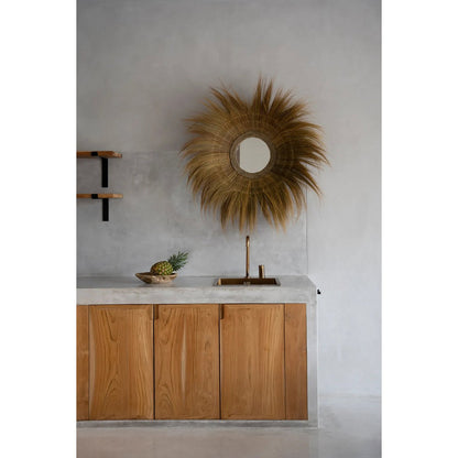 Glasspejl, græsramme, rundt, 90 cm - natur