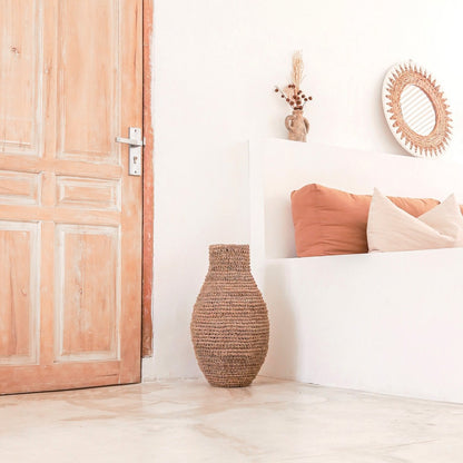 Vase SAKRA af bananfiber, raffia og jute - beige, brun og grøn