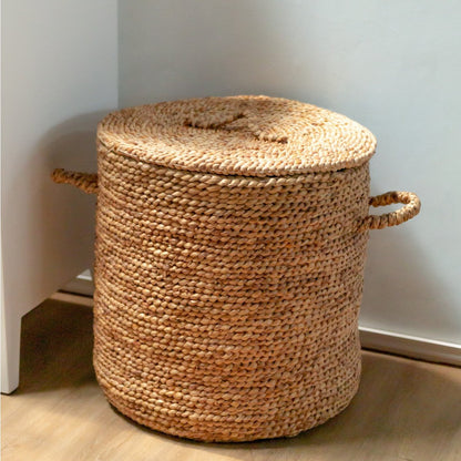 Water hyacinth laundry basket with lid AMAN Ø54 cm
