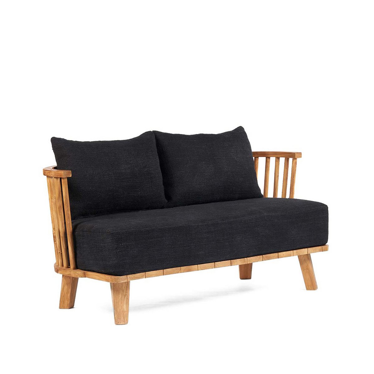 Teaktræs to-personers sofa, beige og sort - 140 cm