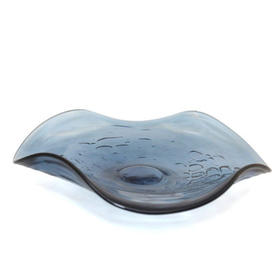 Blå glas skål, lav, 30x30 cm