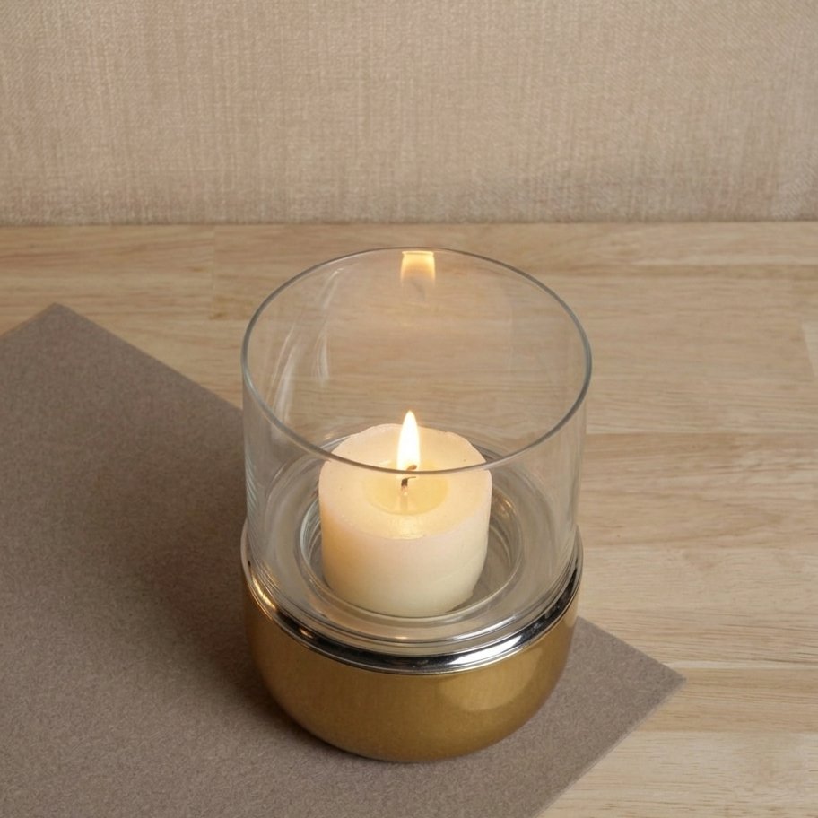 Gold double-wall candle holder, tall - 26cm