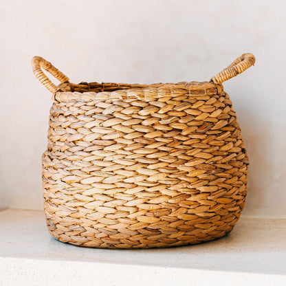 Rund flettet jutekurv Ø35 cm – pæreformet beige, 27 cm høj