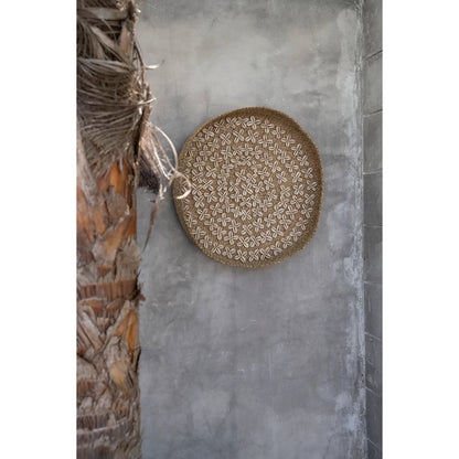 Woven grass wall disc with cowrie shells, natural, 42 cm