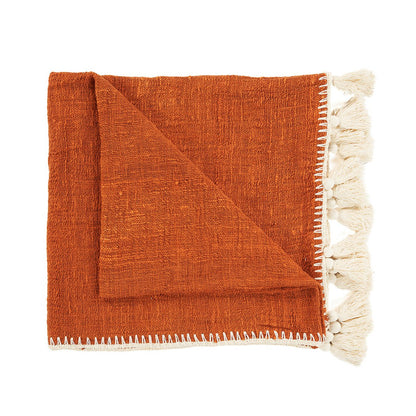 Baumwoll-Tagesdecke, 246×126 cm – Stickerei Terrakotta