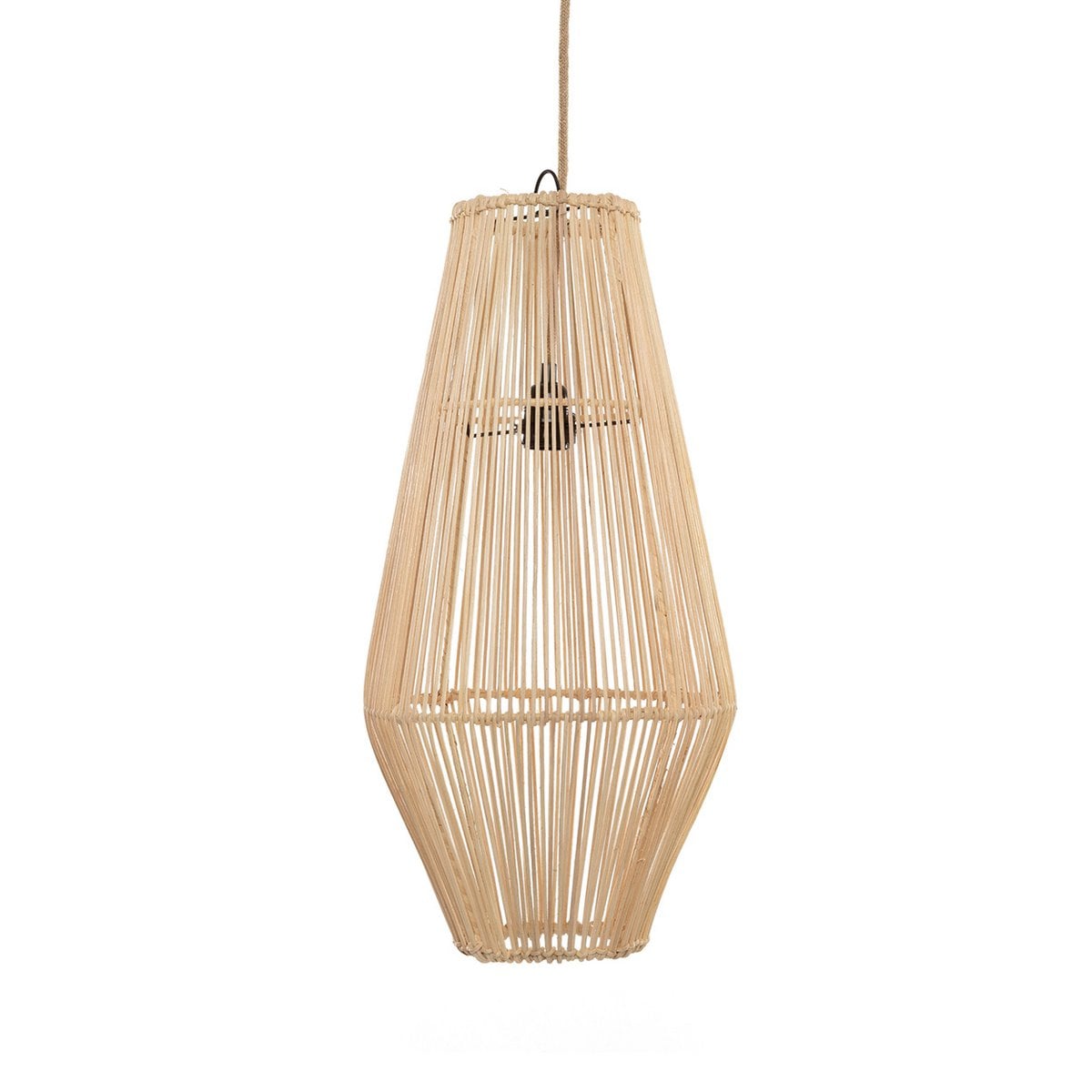 Rattan-Hängeleuchte 30×60 cm – vertikale Stangenwebung, handgefertigt